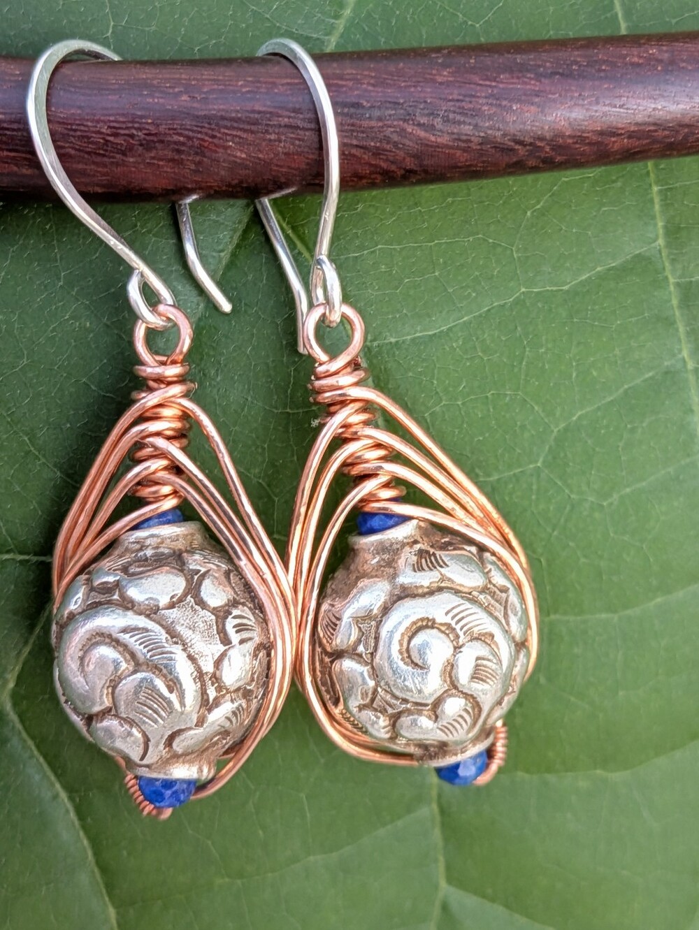 Artisan Repousse Earrings- Mixed Metal with Sterling Silver Hooks - Picture 3 of 11